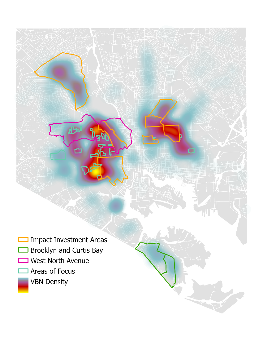 Heat Map with different areas in Baltimore City